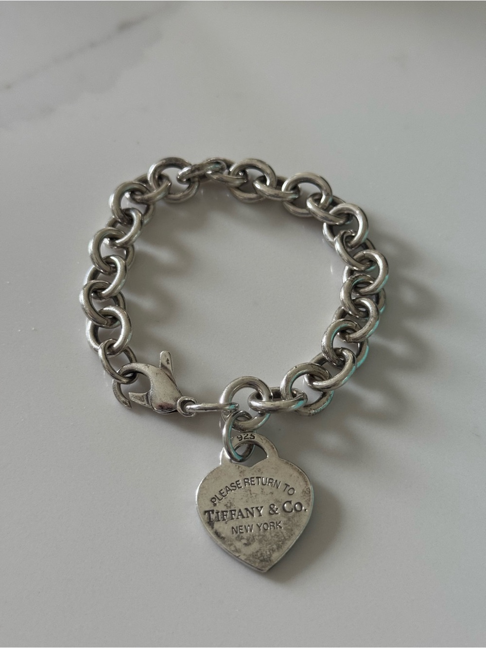 Return to Tiffany Heart Tag Charm Bracelet Sterling Silver w/ Box, Pouch + Cloth - Picture 2 of 16